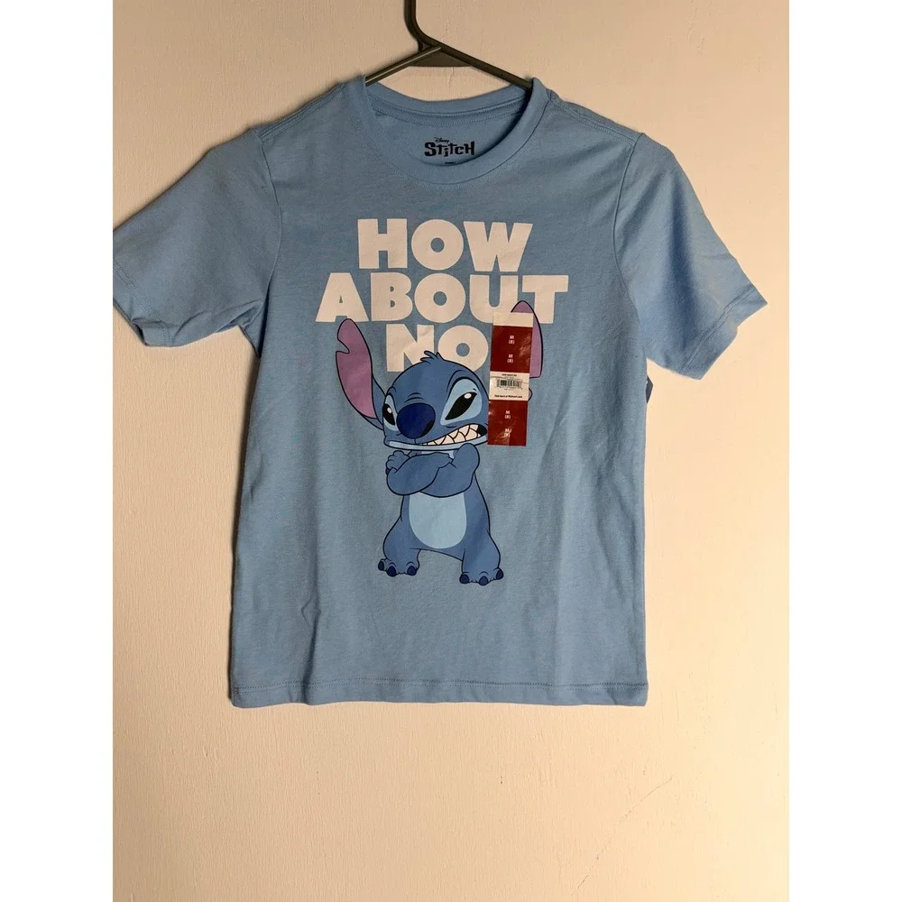 Disney Stitch How About No Light Blue Graphic T-Shirt Kids Size M 8 NWT